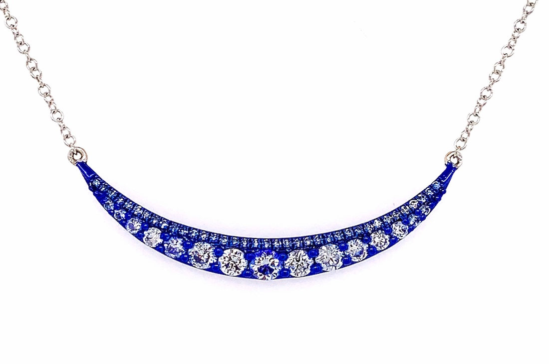 Diamond Crescent Necklace in Blue Gold