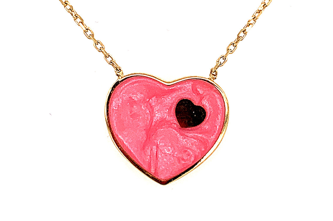 Gold and Enamel Heart Necklace