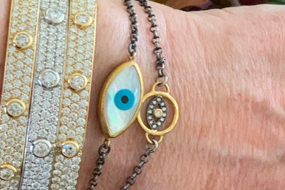 Gold and Diamond Evil Eye Bracelet