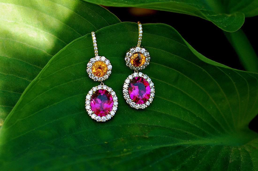 Pink Tourmaline and Mandarin Garnet Drop Earrings