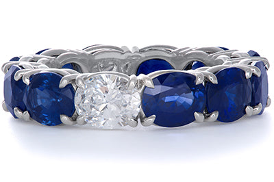 Sapphire and Diamond Oval Eternity Band
