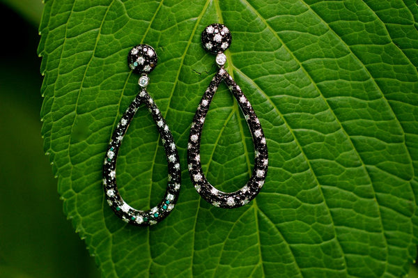 Black and White Diamond Oval Earrings