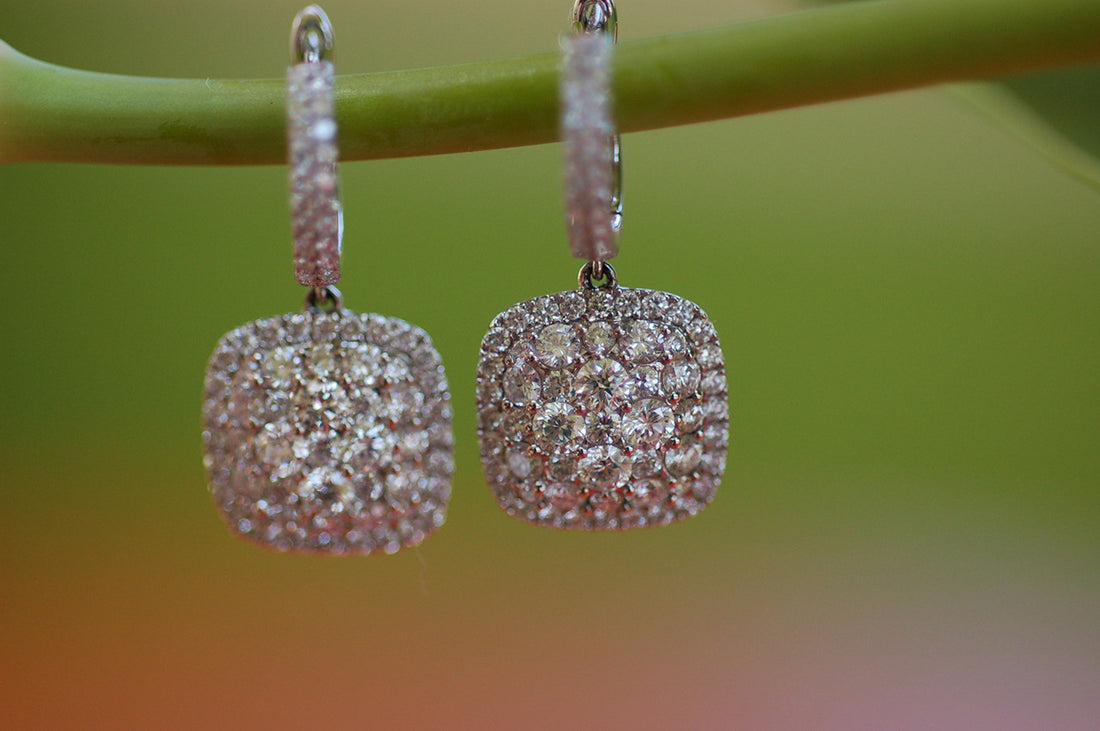 Diamond Cushion Cluster Earrings