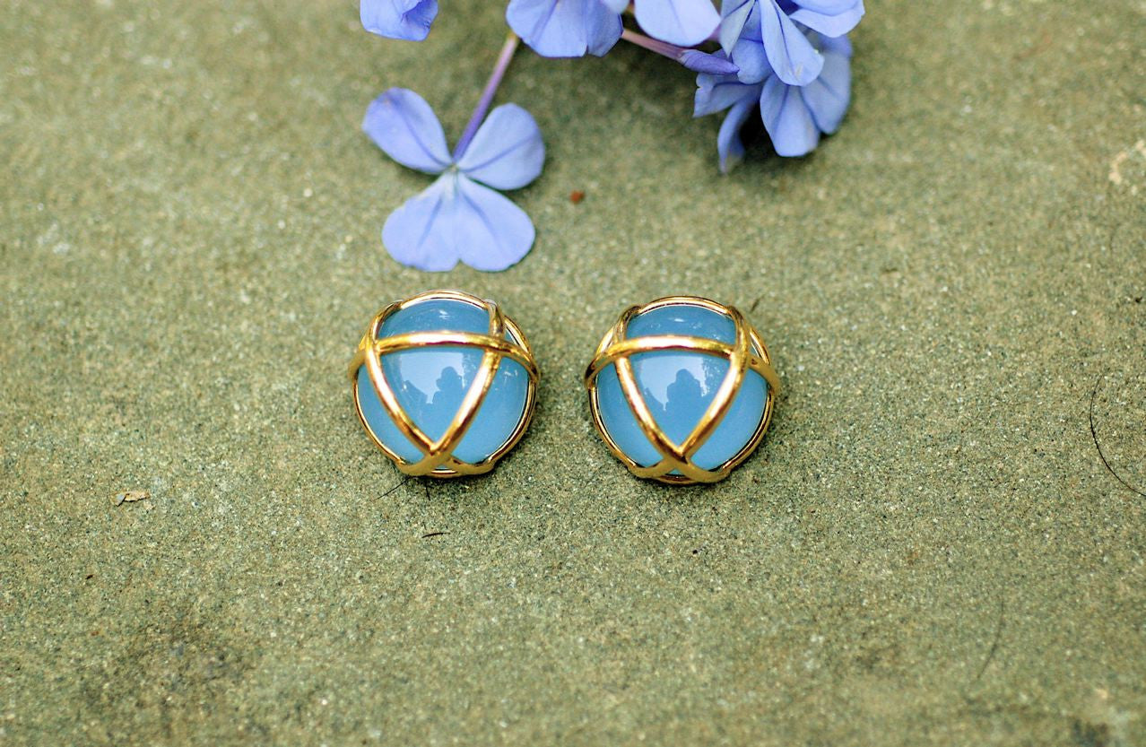 Wrapped Blue Chalcedony Earring